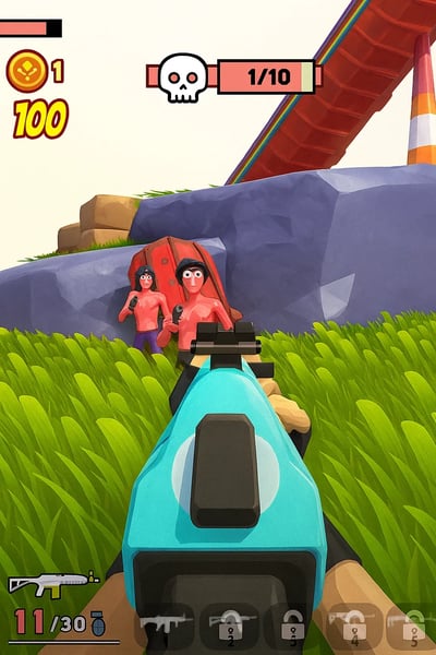 A video game character is holding a gun.